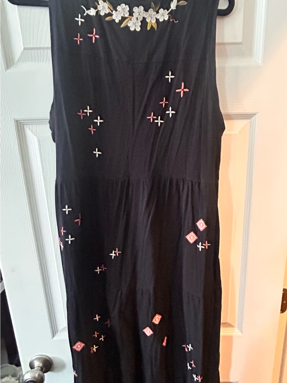Johnny Was Black Floral Embroidered Tank dress with Pink and Yellow Accents - Picture 3 of 3